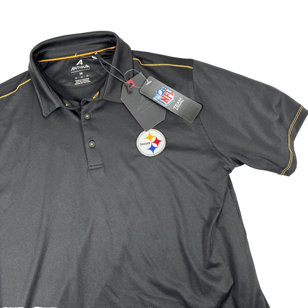 New Mens Antigua Pittsburgh Steelers Short Sleeve Signal Polo Shirt Size M NWT